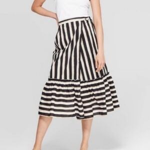 WHO WHAT WEAR Striped Wrap Midi Skirt
